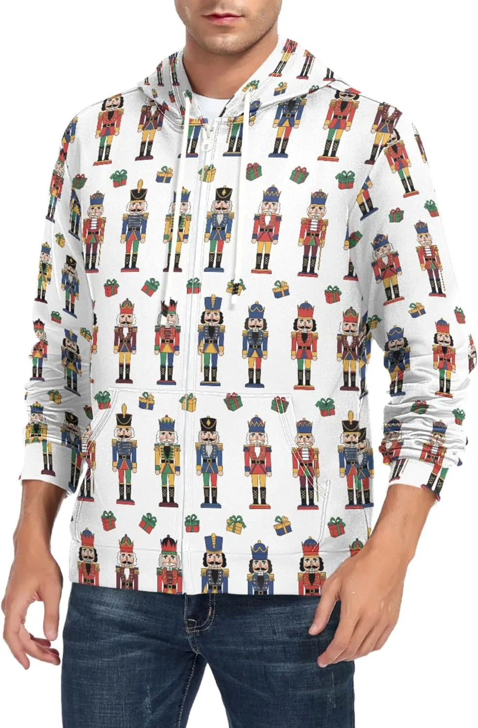 

Мужская толстовка с капюшоном на молнии Nutcracker Figures, с карманом CUPADA