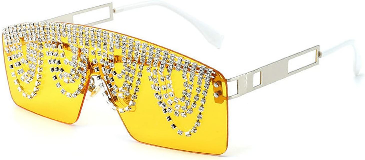 

Солнцезащитные очки COTIA с большими очками и стразами, женские, с кисточками, кристаллами и бриллиантами, в стиле ретро-панк, квадратной формы, для защиты глаз, Yellow