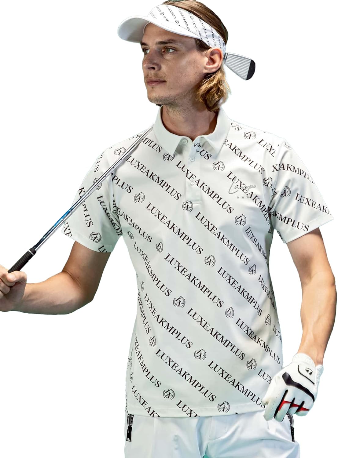 

Мужская современная рубашка-поло для гольфа LUXEK Plus, с коротким рукавом и логотипом по всей поверхности Luxeakmplus, белый
