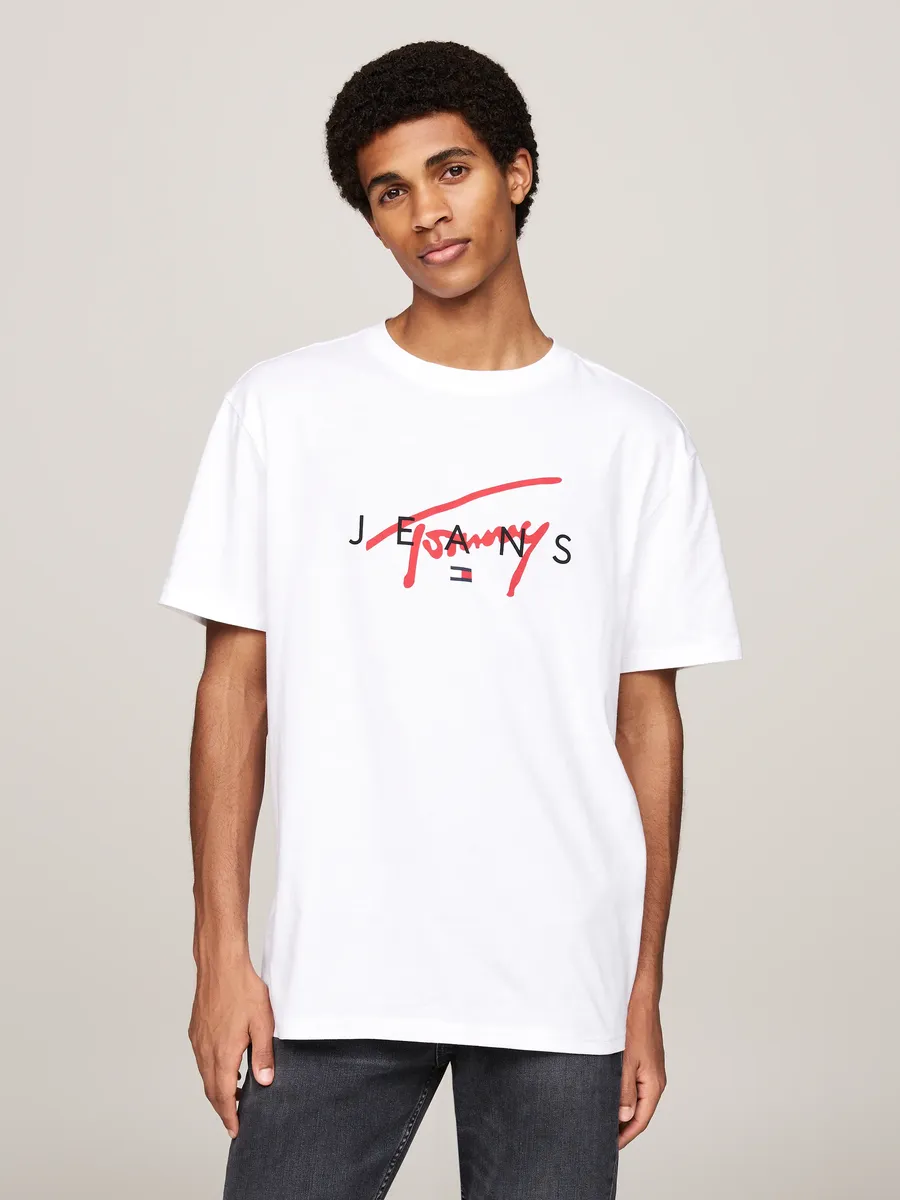 

Футболка Tommy Jeans "TJM REG SIGNATURE TWIST TEE EXT", большой фирменный логотип на груди, белый