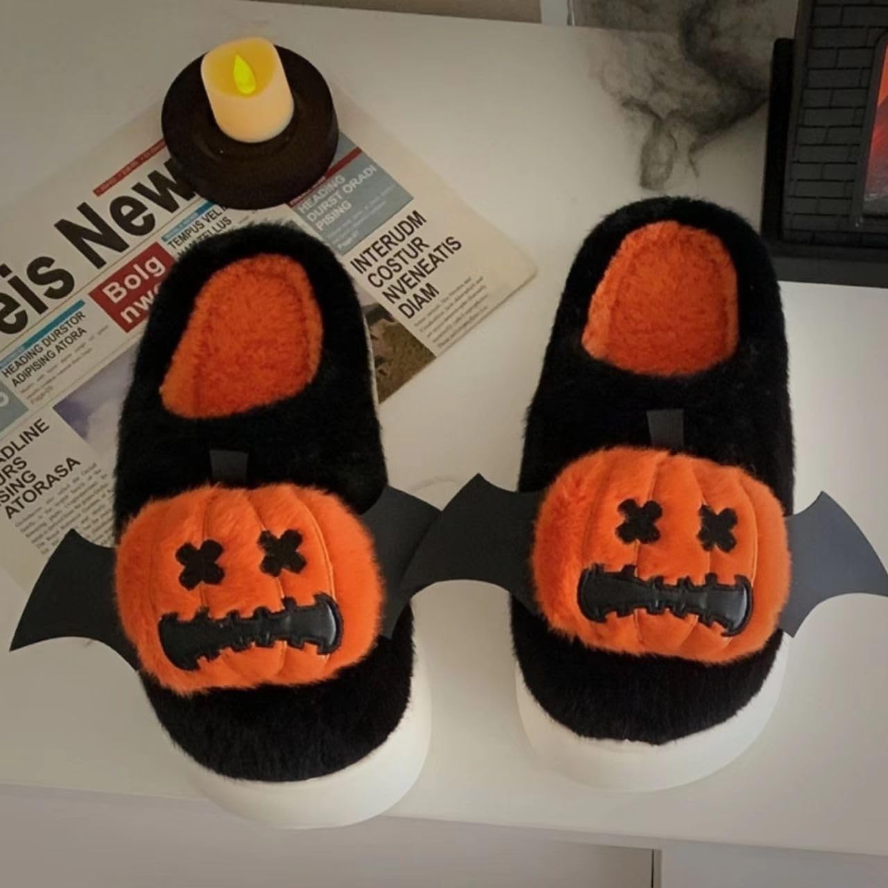 Тапочки jiajiubai Halloween - теплые уютные тапочки с привидениями и тыквой для дома и улицы, для праздничного использования, Pumpkin — фото 3