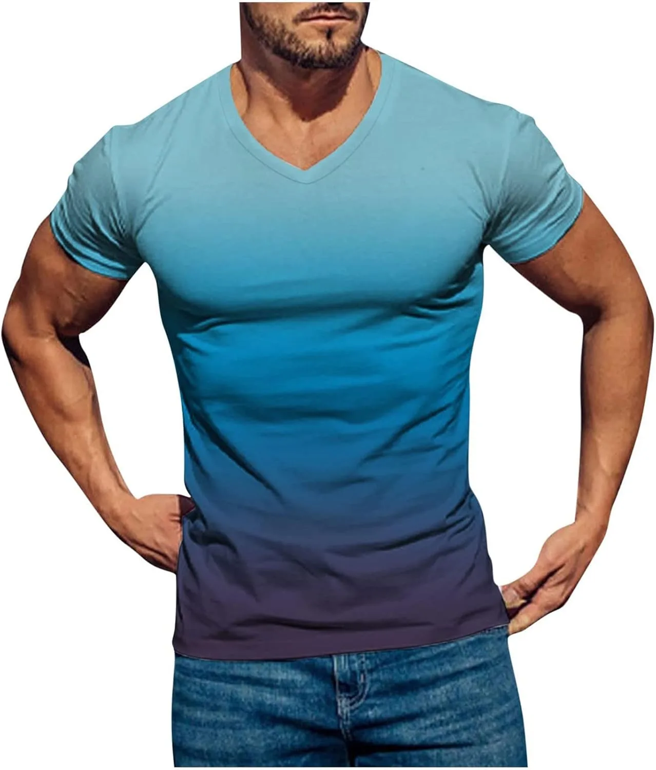 

Футболка для бодибилдинга с градиентом, V-образный вырез, короткий рукав, slim fit