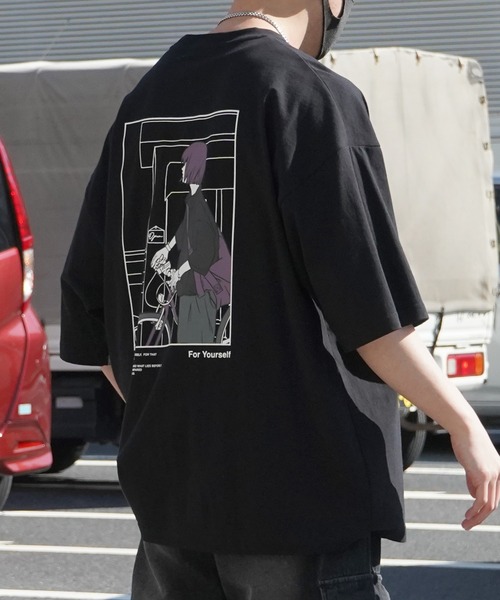 

Футболка оверсайз с коротким рукавом, принт на спине, вышивка ILL'S, черный