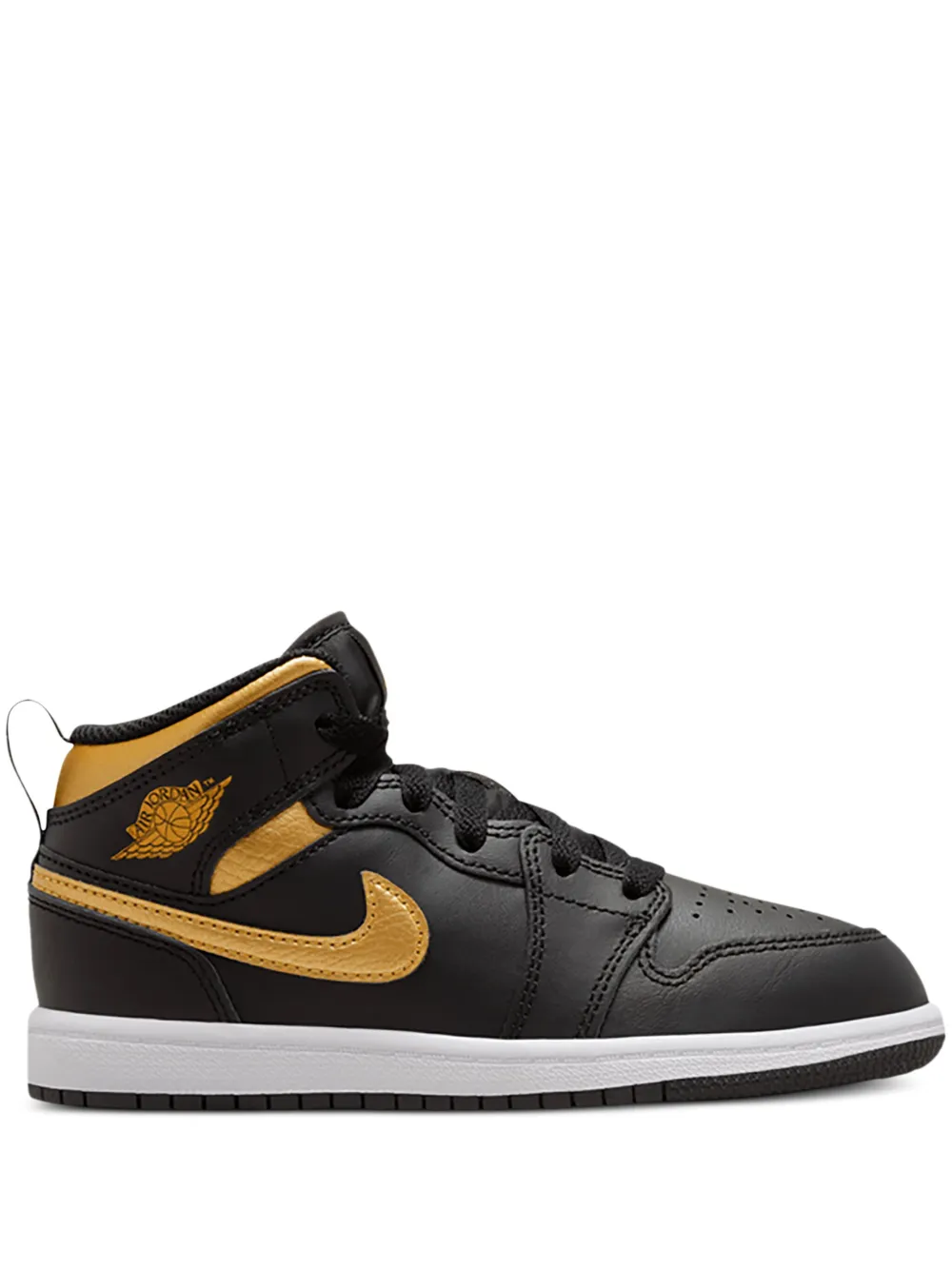 

Кроссовки Air Jordan 1 Mid Black/White/Metallic Gold Jordan Kids, черный