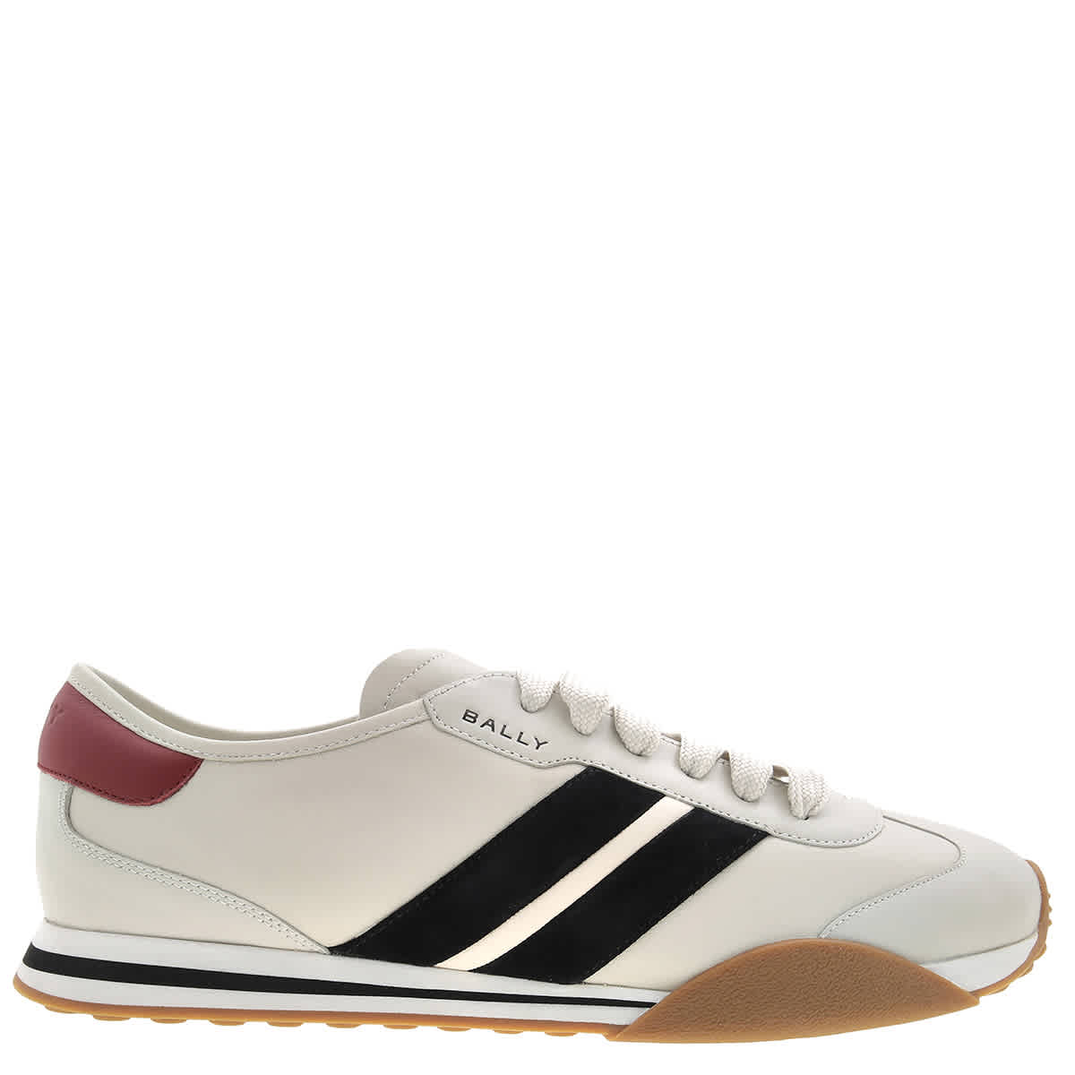 

Bally Мужские кожаные кроссовки Sussex с боковой полосой, Dustywht/Blk/Deeprub