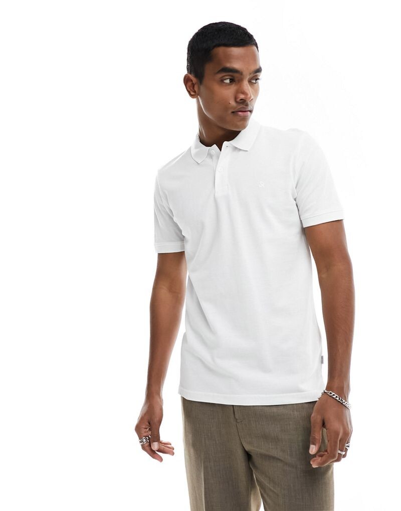 

Поло из пике узкого кроя с логотипом Jack & Jones Essentials, белый