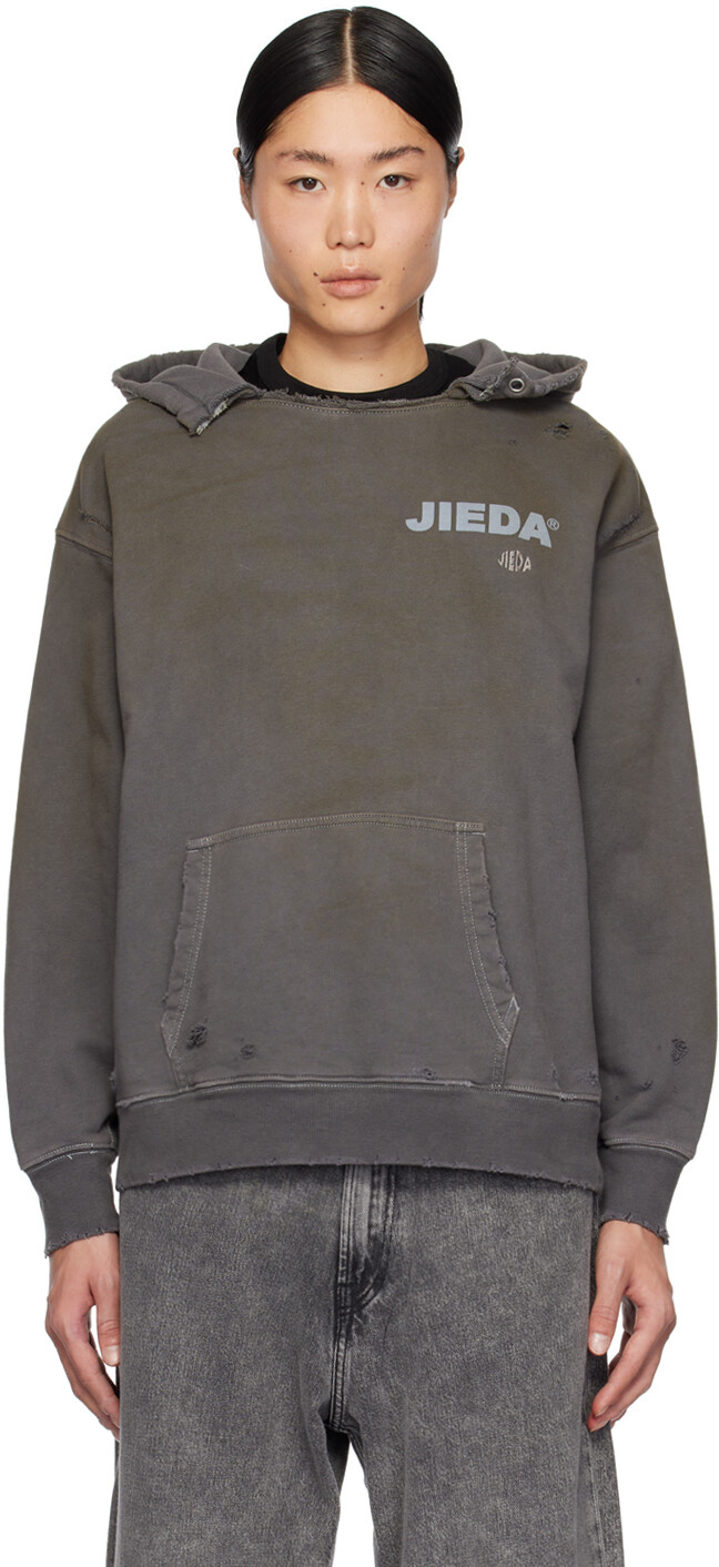

Коричневая толстовка с капюшоном с потертостями JieDa