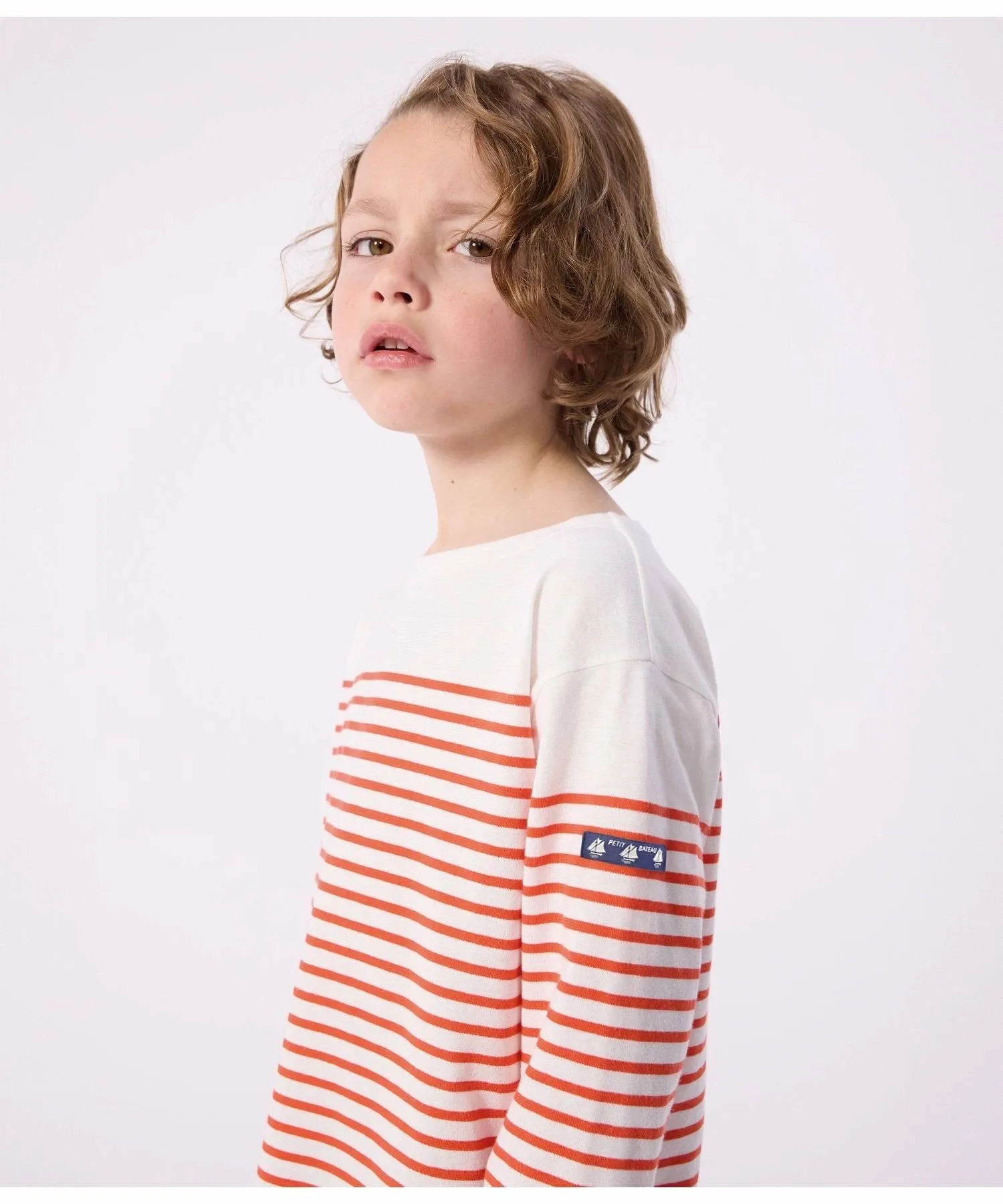 Пуловер Marinière с длинными рукавами PETIT BATEAU, Off-white/Red — фото 2
