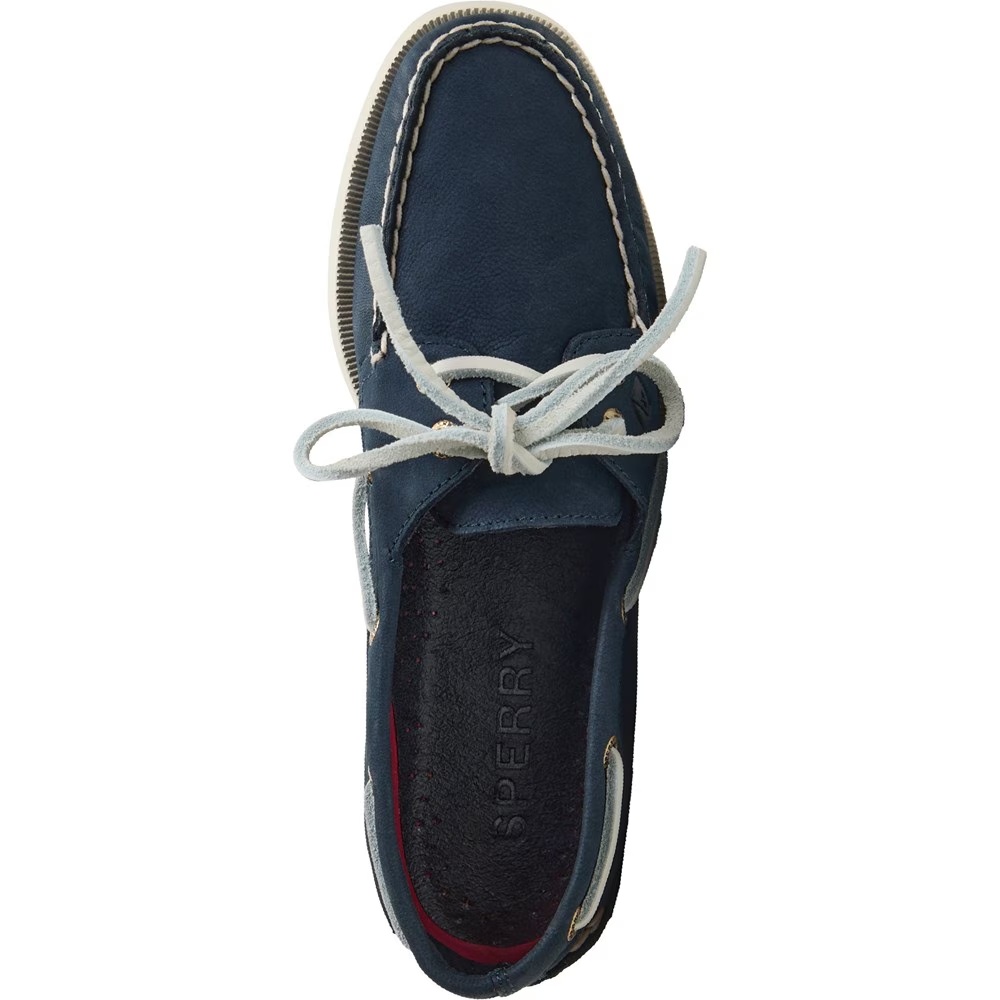 Подлинные оригинальные кожаные туфли-лодочки с двумя люверсами Sperry, синий — фото 4