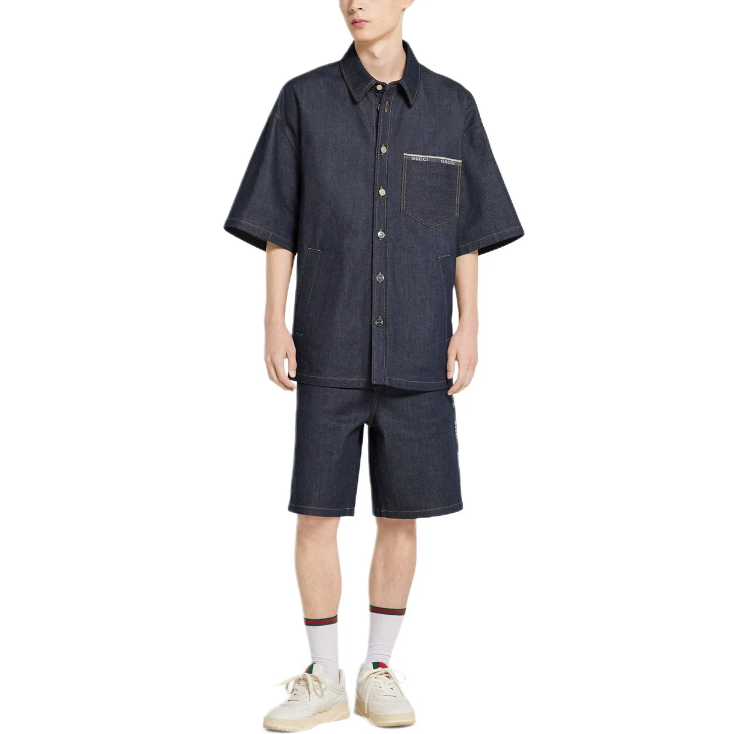 Рубашка мужская GUCCI Blue Pointed Collar Moderate Denim — фото 2