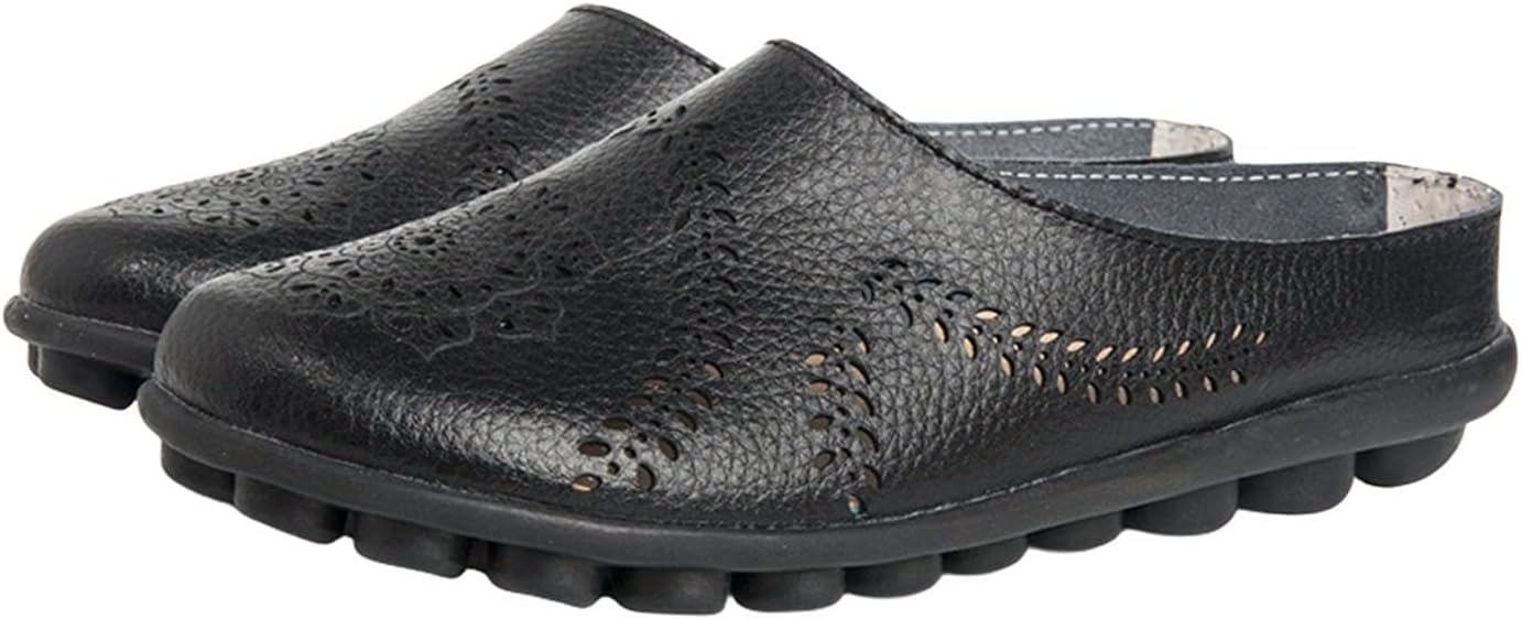 

Повседневные сандалии-тапочки с вырезами для женщин, удобные дышащие мюли, летние балетки, комфортные лоферы на плоской подошве, кожаные слипоны-лоферы Generic, черный