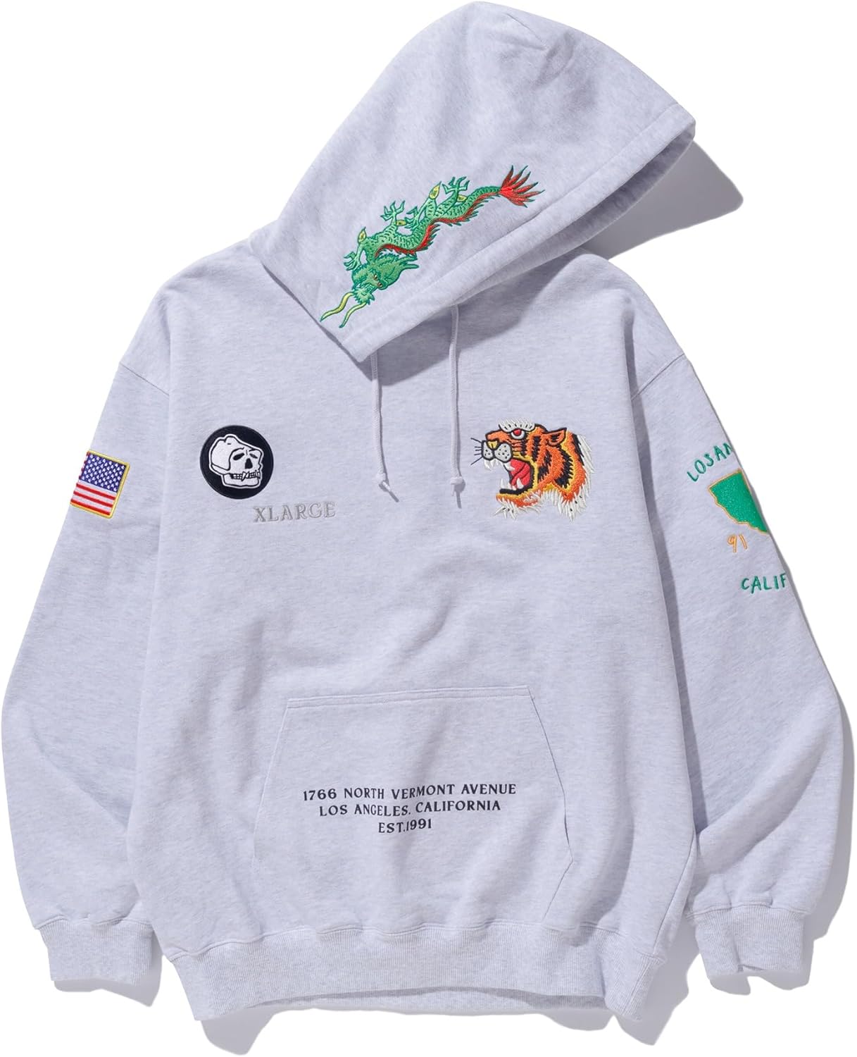 

Мужская толстовка с капюшоном и вышивкой тигра, размер XL Xlarge, пепельный