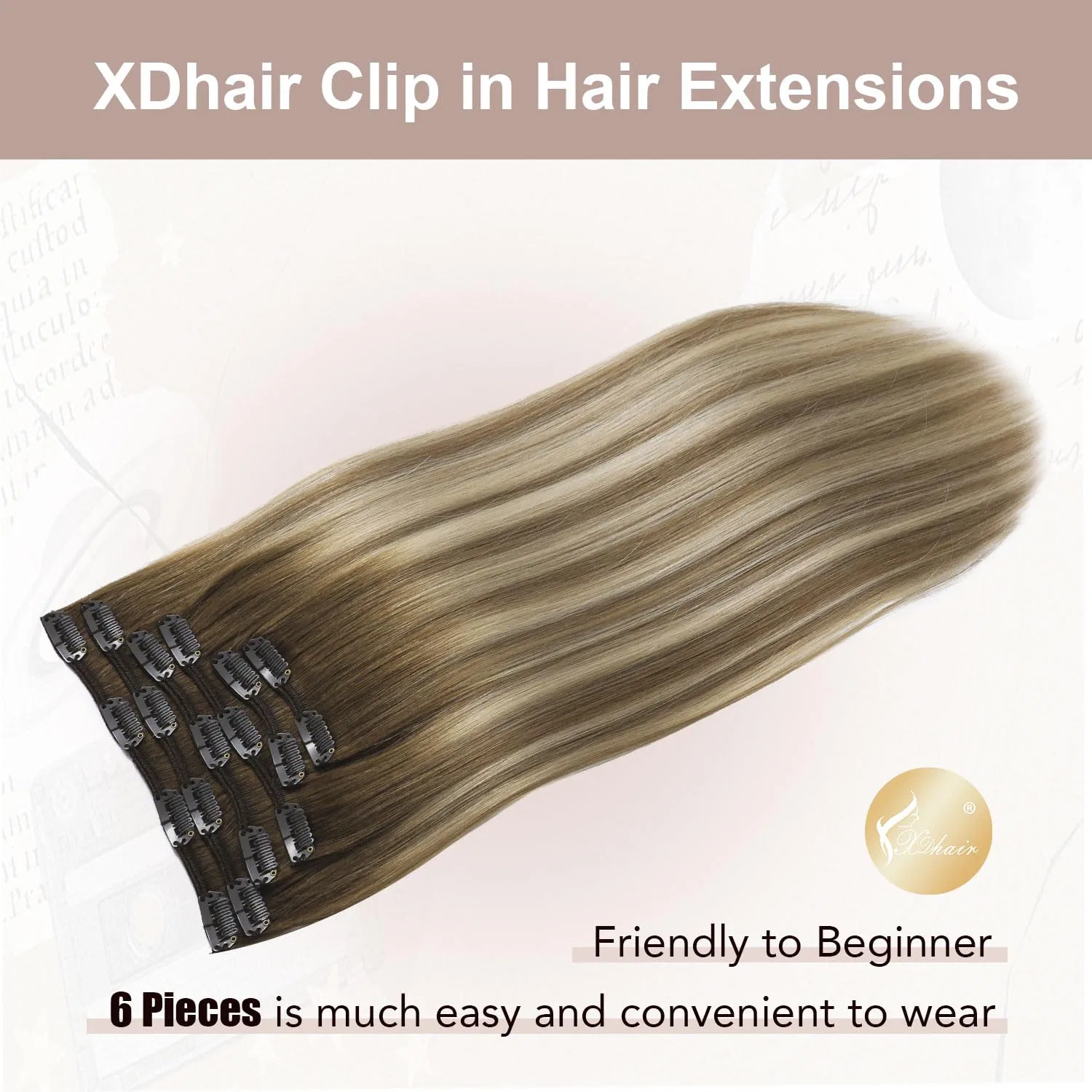 Набор накладных прядей XDhair Clip-In из натуральных волос, 40 см, 100 г Xdhair, #3/8/22 Walnut Brown To Ash Brown And Light Blonde — фото 2
