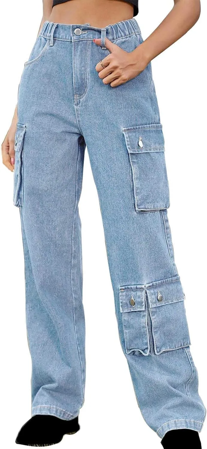Брюки-карго для женщин Mid Waist Baggy с прямыми широкими штанинами
