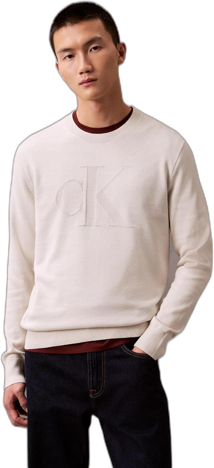 

Мужской свитер Calvin Klein из гладкого хлопка с монограммой и логотипом, Chalk