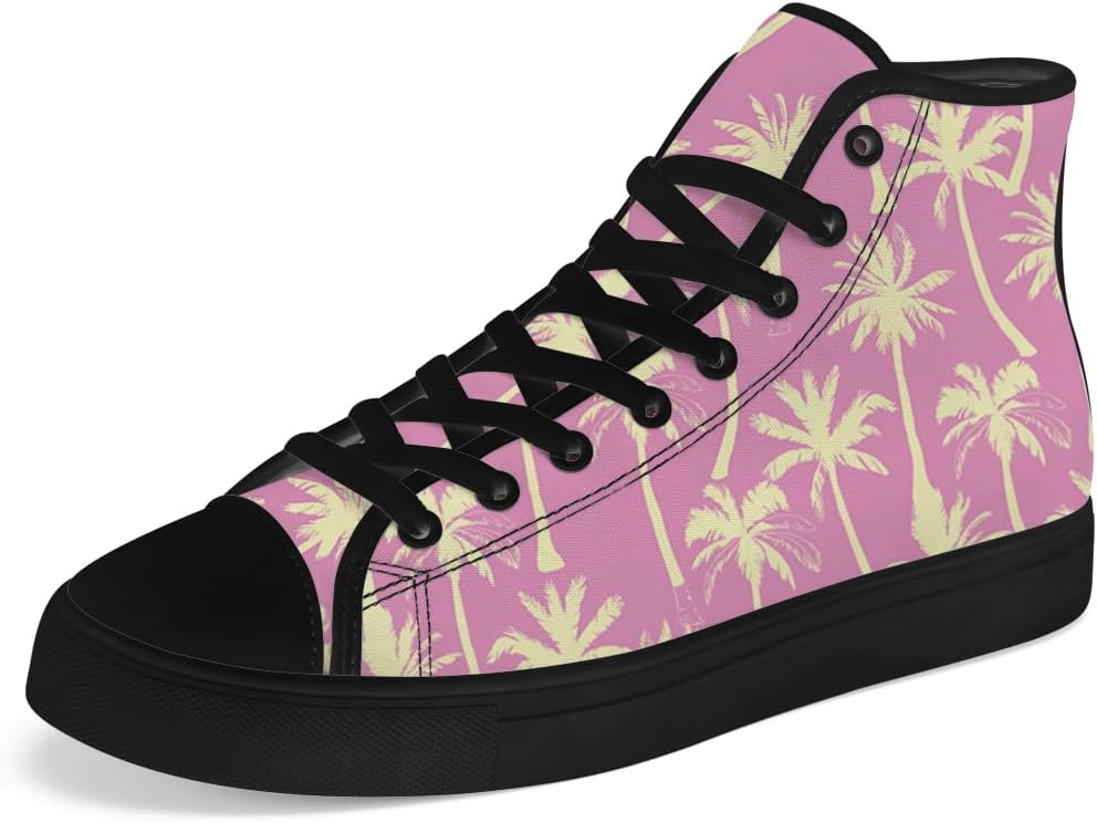 

Кеды chebing для мужчин и женщин с высоким верхом из холщовой ткани, с принтом пальмы, тропические кеды на шнуровке, повседневная обувь, розовый