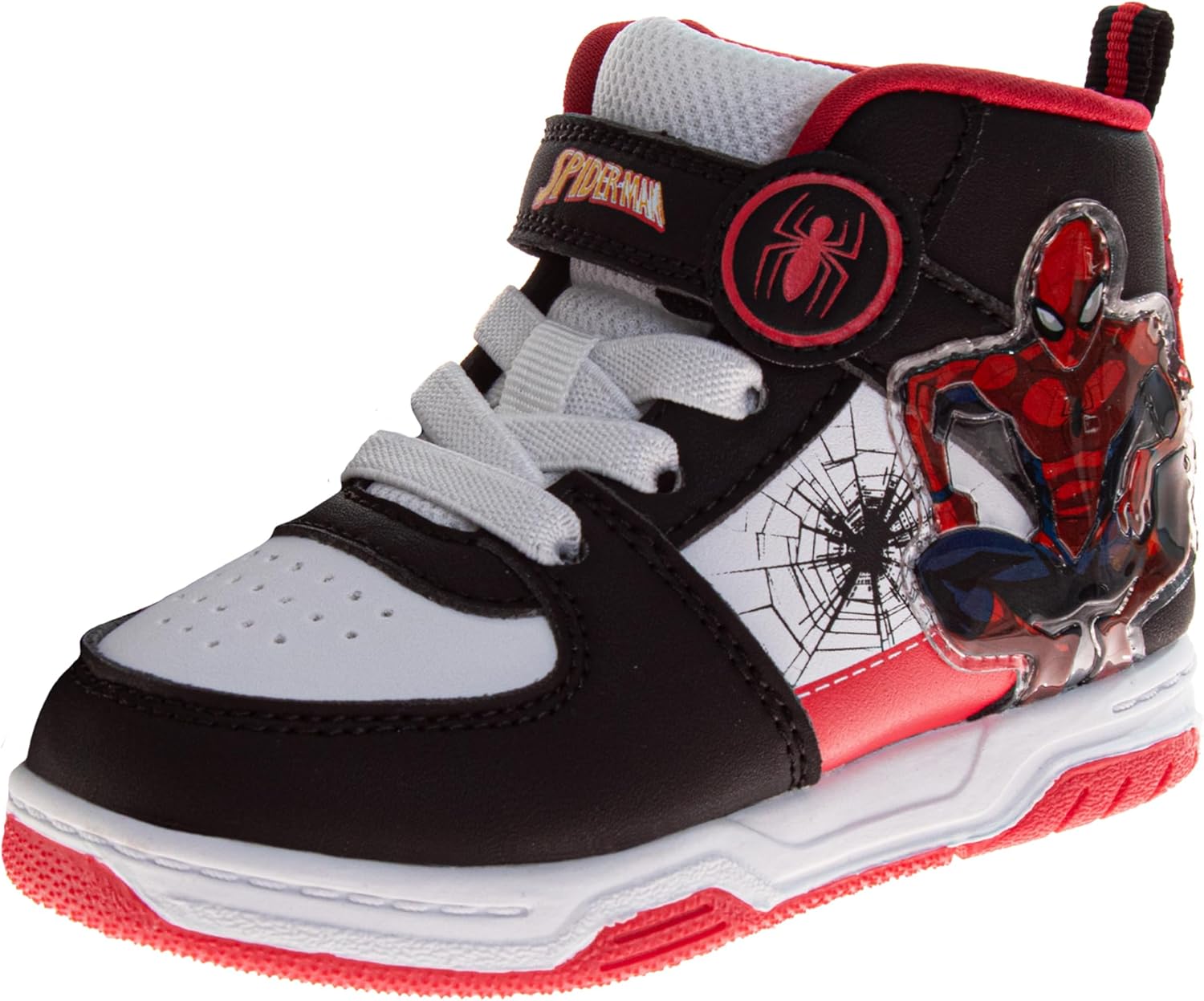 

Детские кроссовки Character Boys с высоким верхом Cars, Monster Jam, Paw Patrol, Spider-Man, Sonic, повседневные спортивные с застежкой для малышей, размер 6-10, 11-12 для маленьких детей Josmo, черный/красный