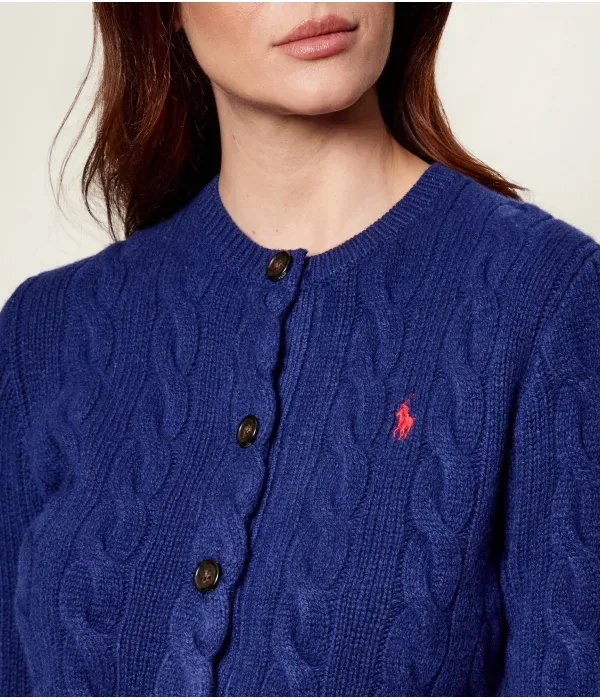 Шерстяной кардиган slim fit Polo Ralph Lauren, васильковый — фото 4
