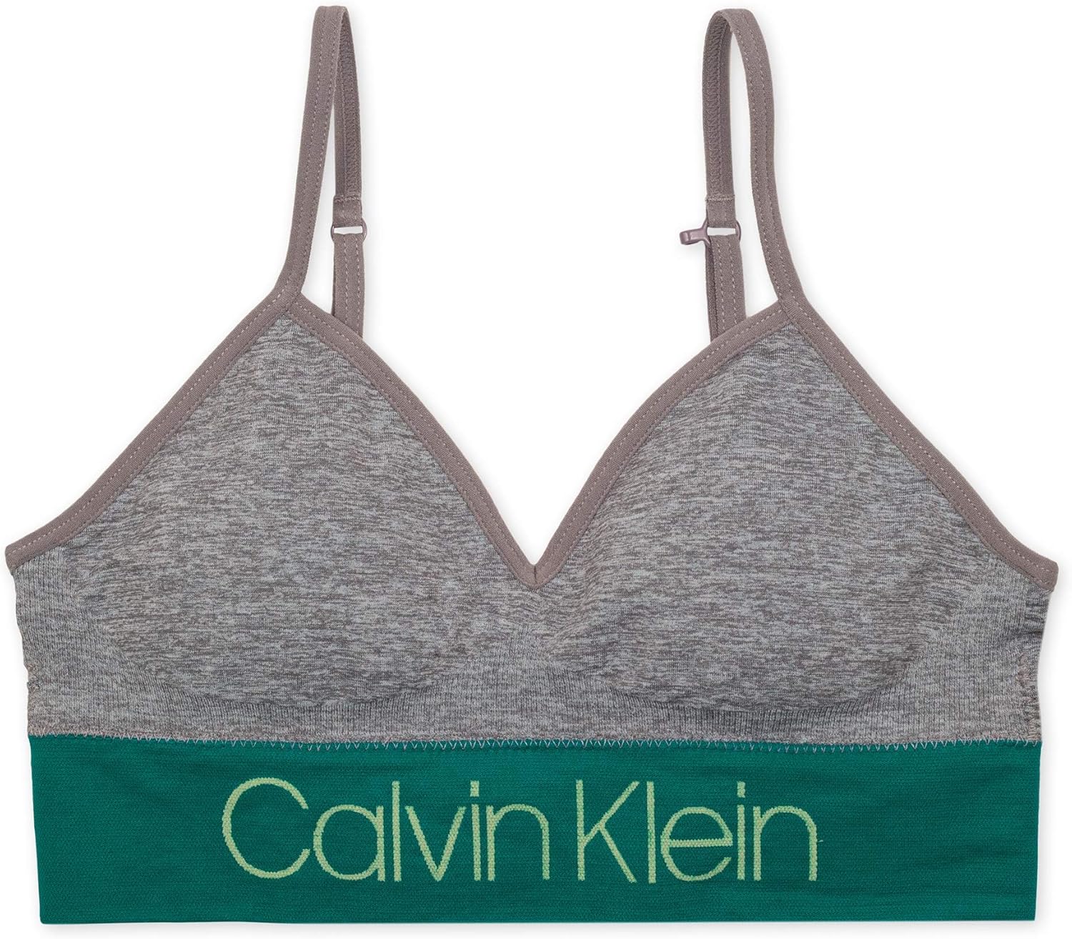

Бесшовный бюстгальтер-бралетт без косточек Calvin Klein для девочек, Long Line - Ck Stripe Logo Green