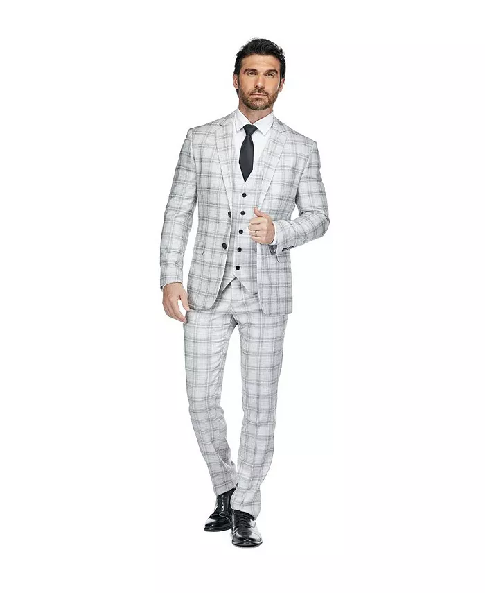 

Мужской трехсоставной приталенный клетчатый костюм Slim Fit Tailored Check Suit Gino Vitale, белый