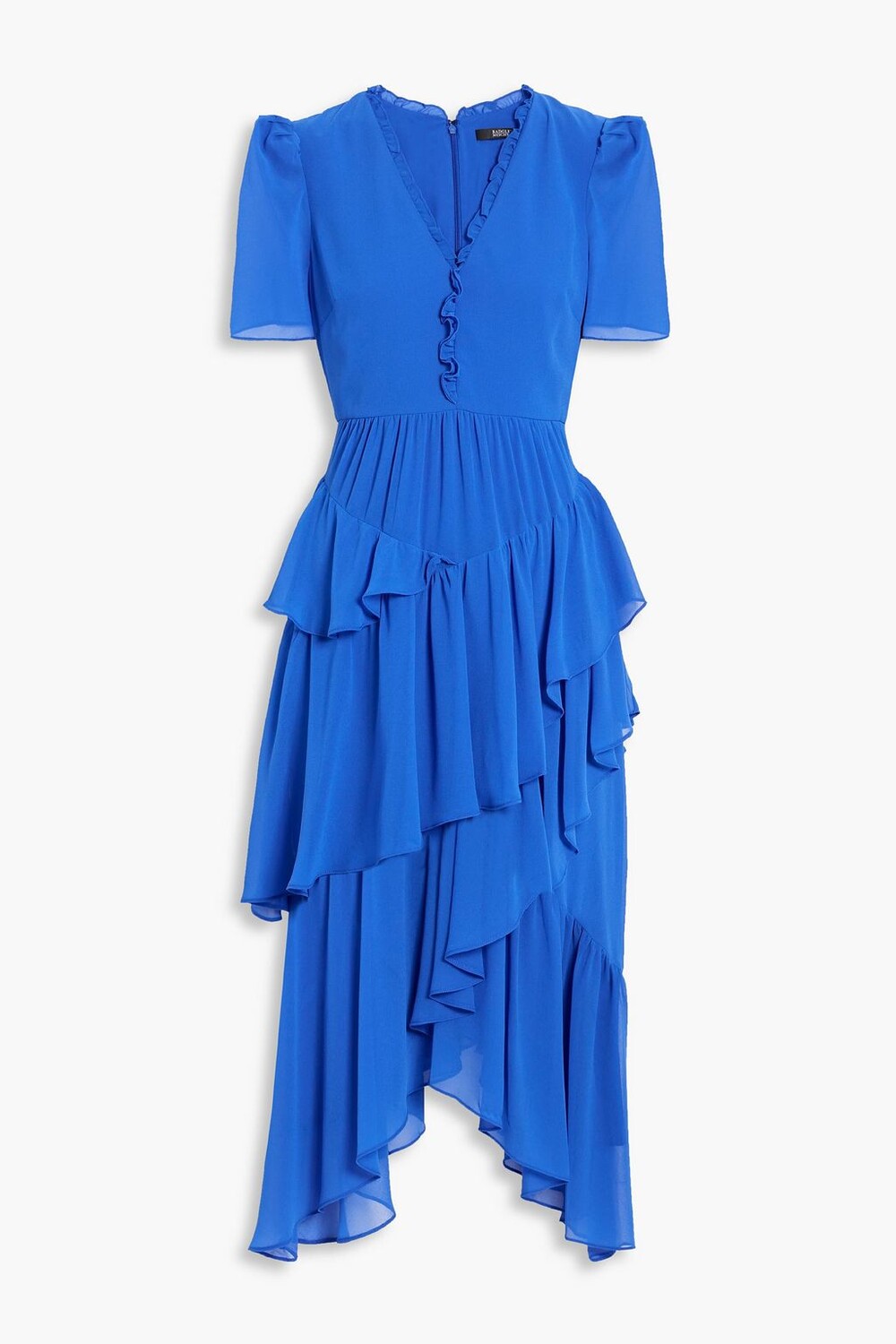 

Асимметричное ярусное платье из крепа BADGLEY MISCHKA, синий