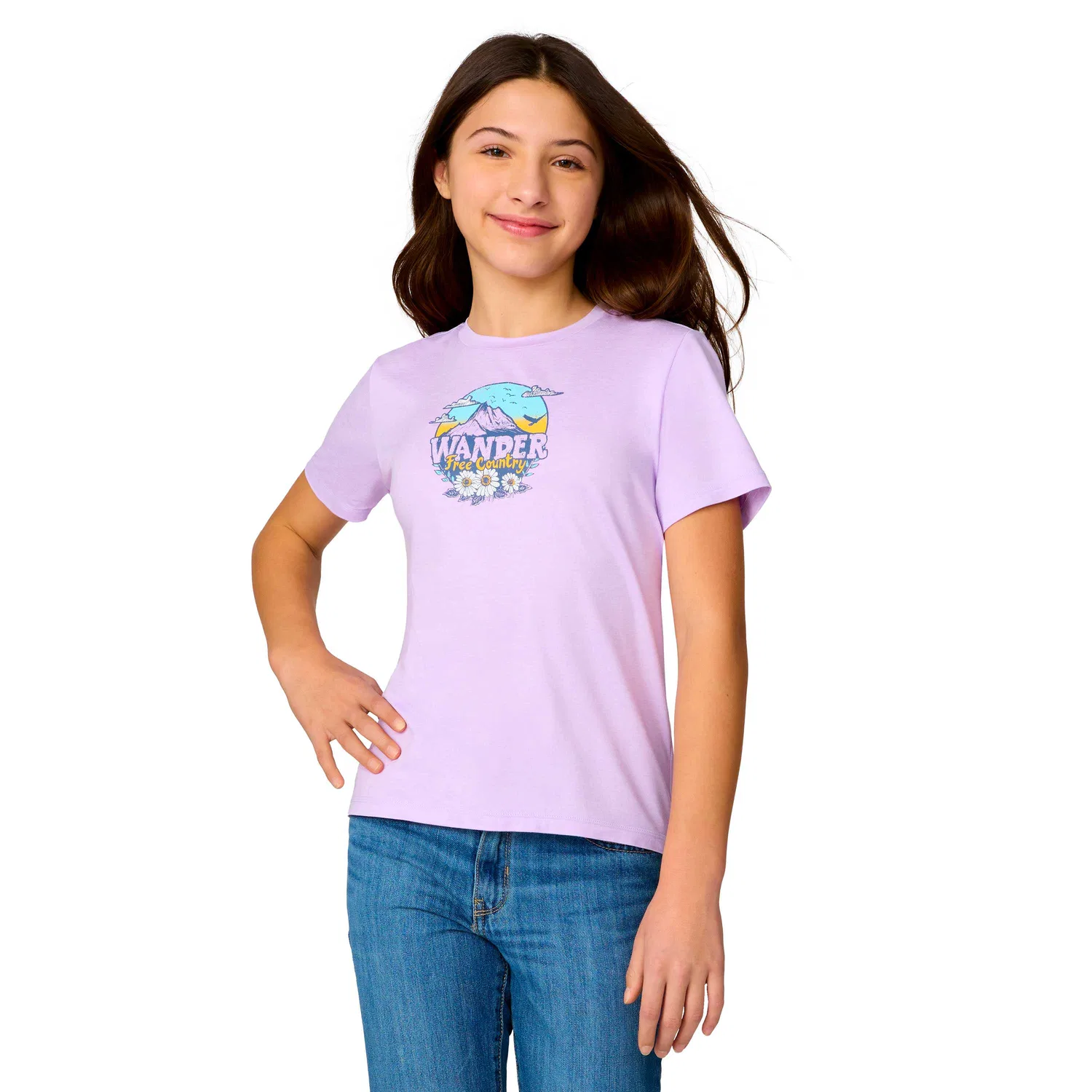 Футболка Free Country Girls' Microtech Graphic Crew Neck Shirt, лаванда