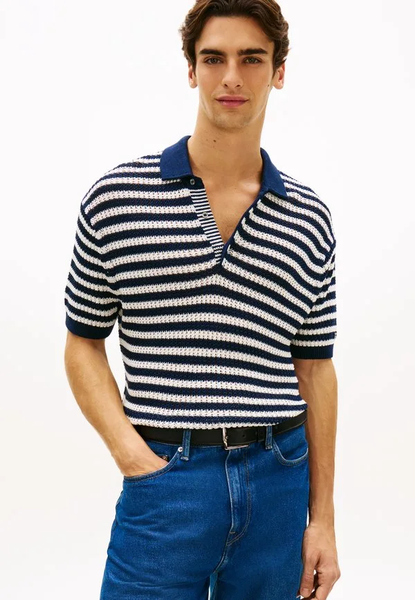 Стильная повседневная рубашка поло свободного кроя из трикотажа Tommy Hilfiger, Navy Iris/White