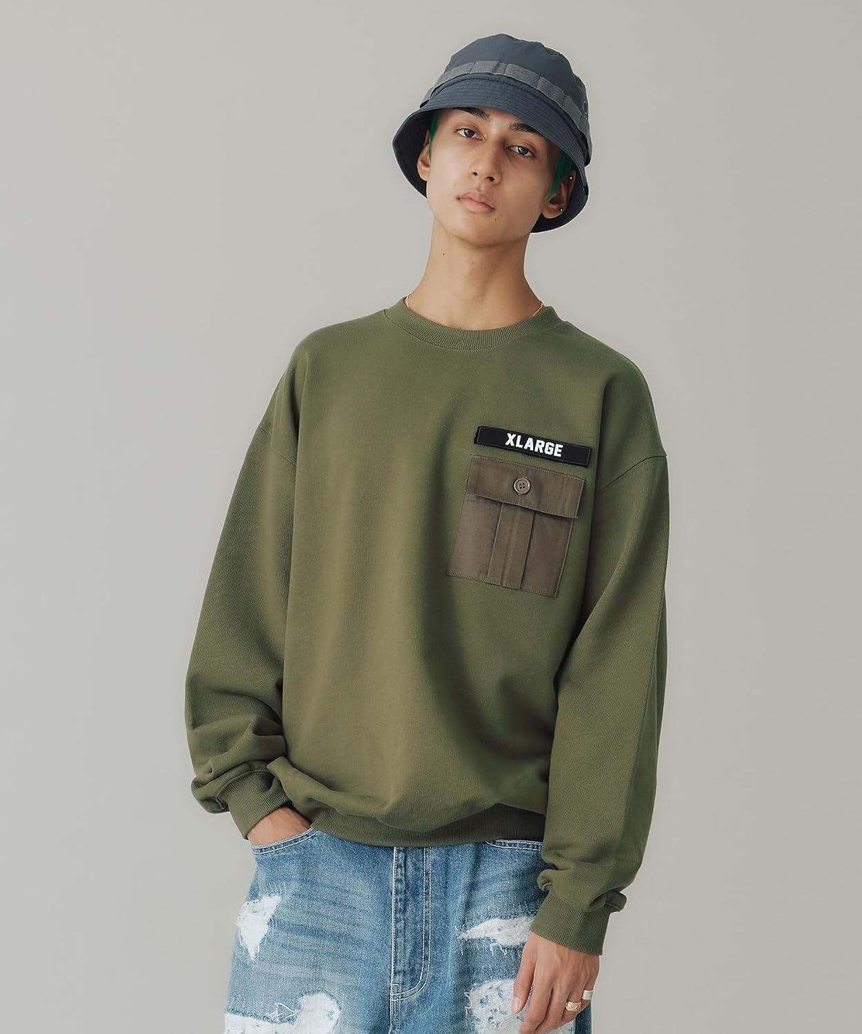 

Мужская толстовка в стиле милитари с круглым вырезом и карманами, размер XL Xlarge, зеленый