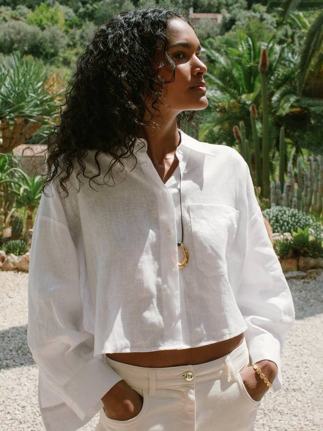 

Обрезанная рубашка Solena из чистого льна Reiss, White