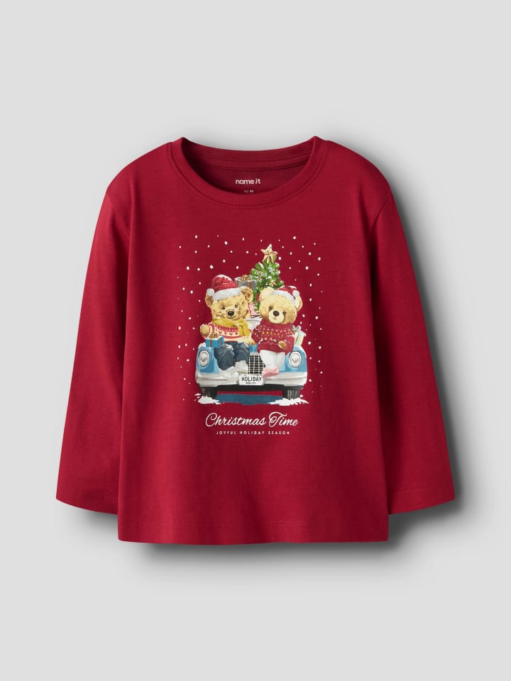 Рубашка с длинными рукавами NMFVOSMAS LS NREG TOP красного цвета с принтом шута name it — фото 3