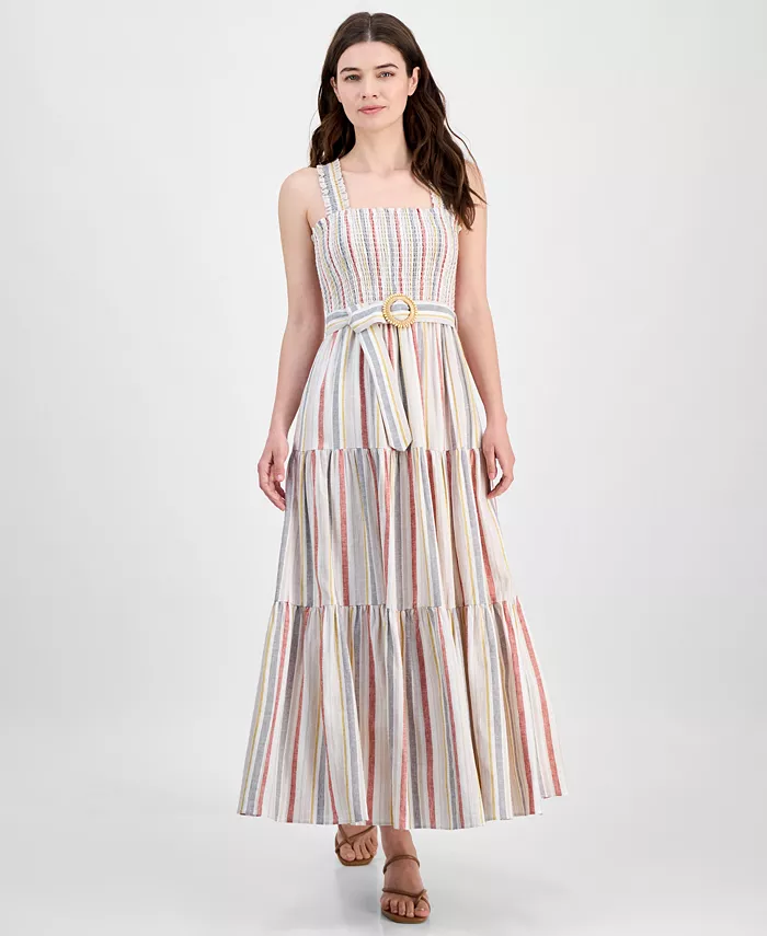 

Женское платье с полосатым смокингом и ярусами Anne Klein, слоновая кость/кремовый