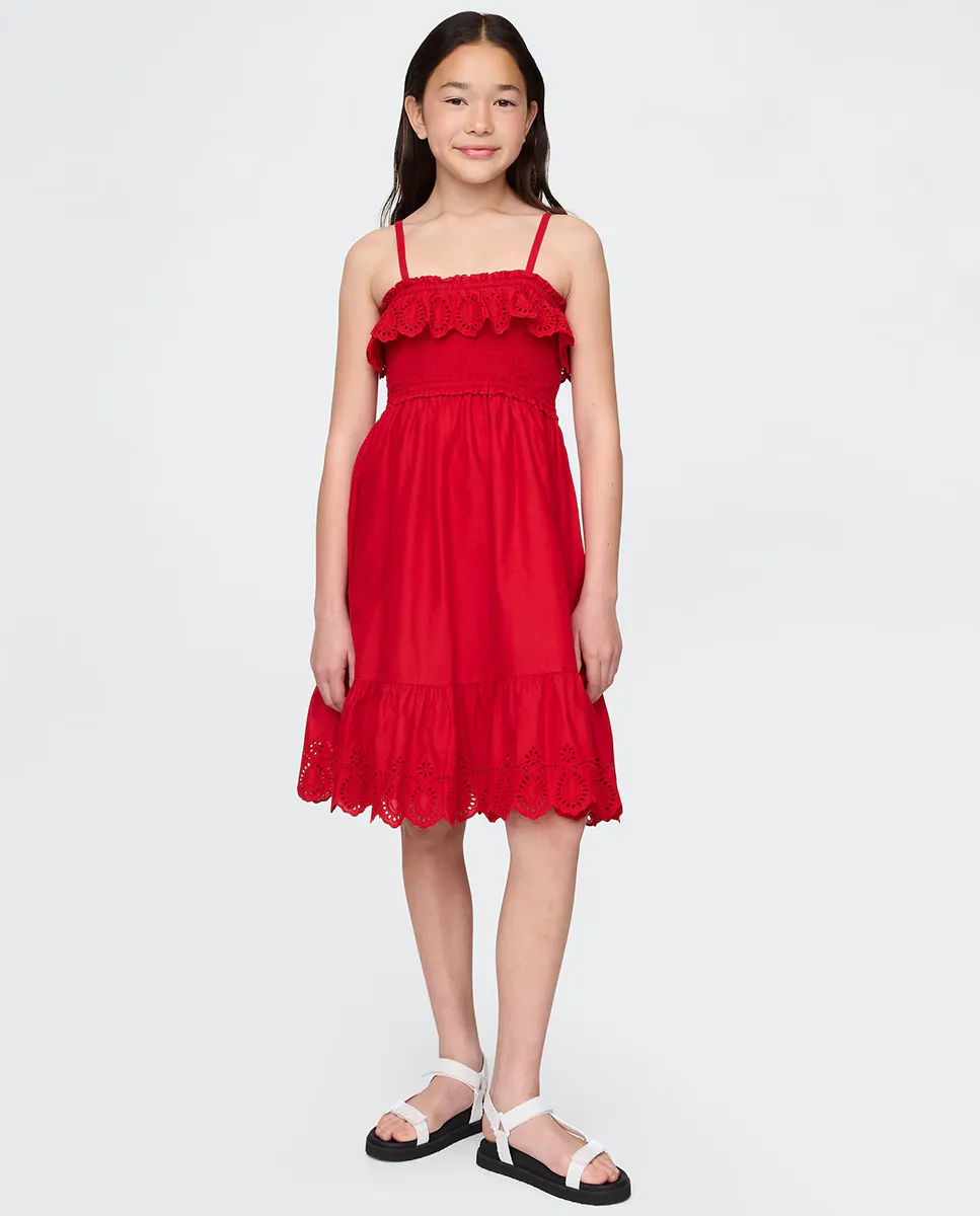 

Детское платье миди с воланами и сборками Gap, красный