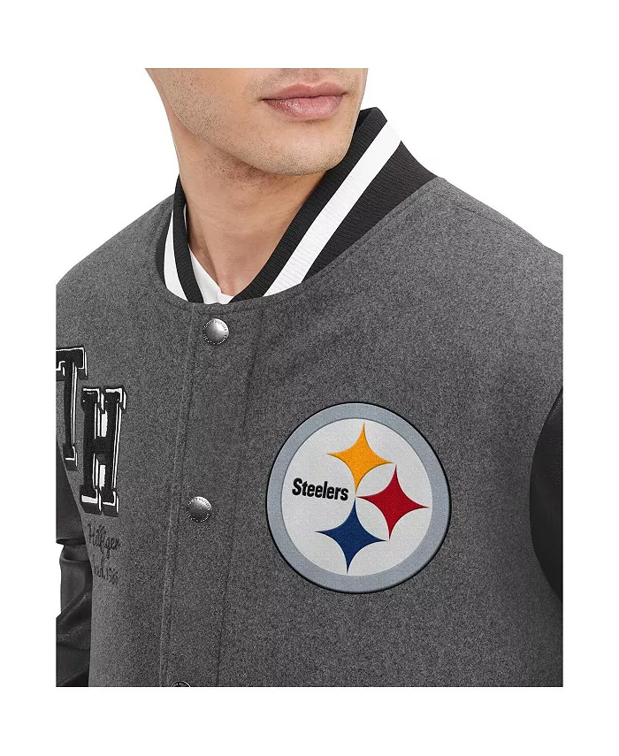 Мужская ворсованная серая и черная ватная куртка Pittsburgh Steelers Gunner с молнией Tommy Hilfiger — фото 2