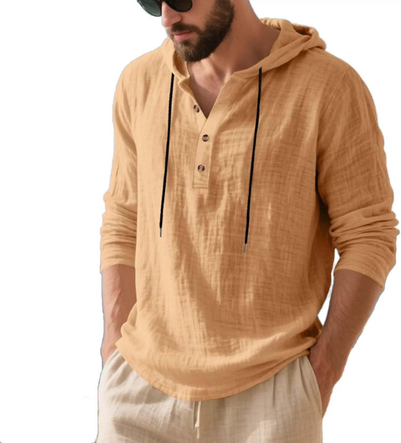 

Льняной худи для мужчин с длинным рукавом, летний тропический