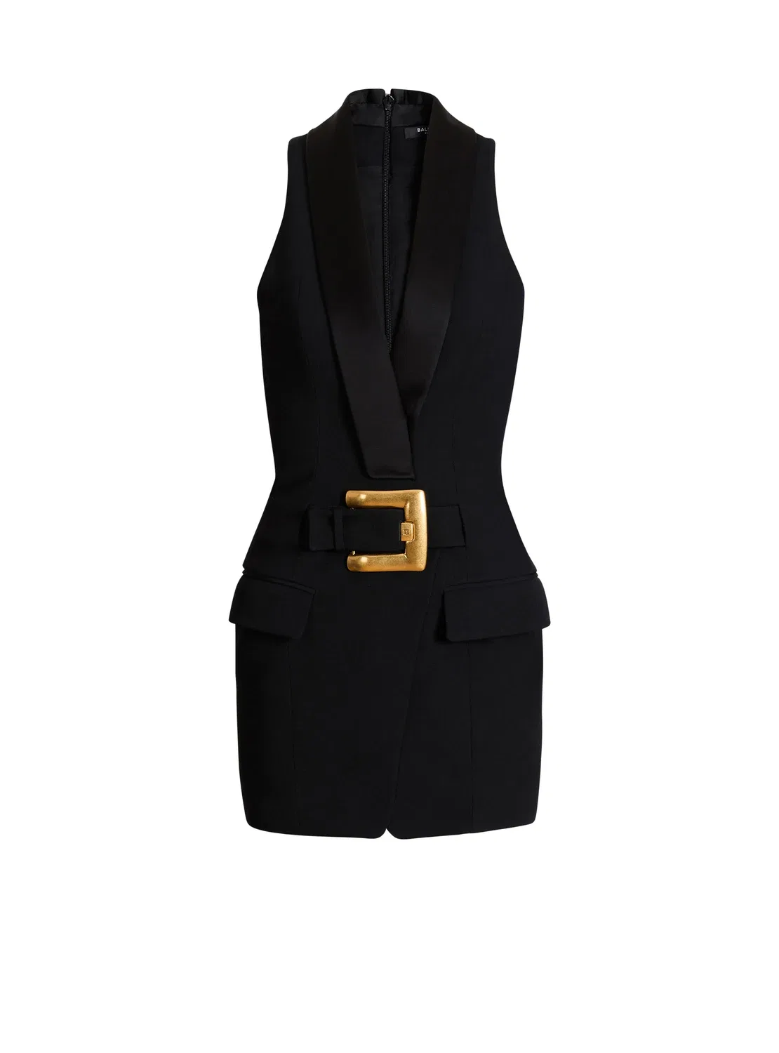 Короткое платье с поясом Balmain, черный