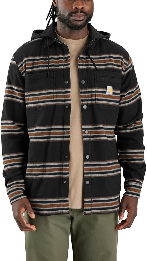 

Carhartt мужская 106353 утепленная флисом рубашка-фланель с капюшоном в расслабленном крое Rugged Flex, Carhartt Brown/Black
