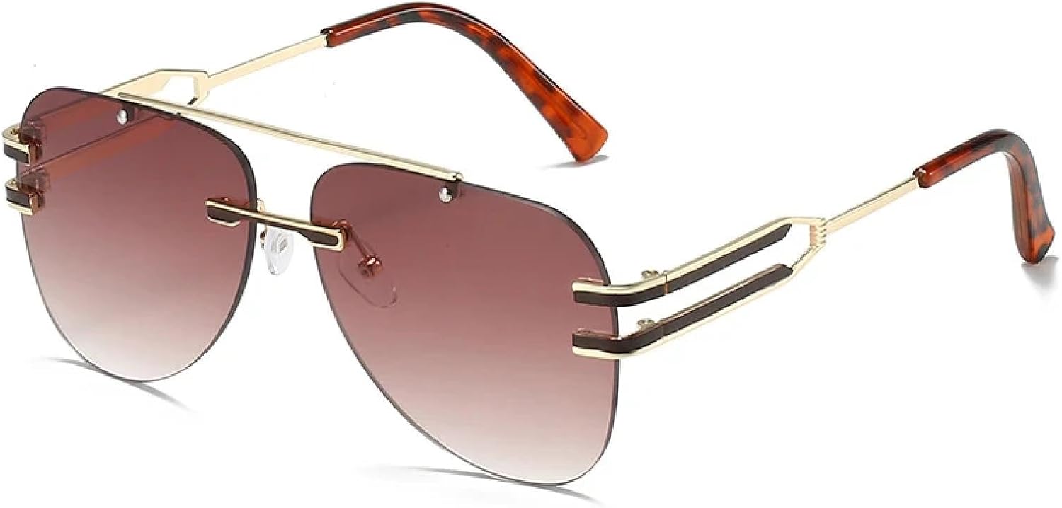 

Модные солнцезащитные очки с двойной перемычкой без оправы в стиле ретро для мужчин, для активного отдыха и вождения, женские очки с защитой от УФ-излучения UV400 TKKTLLT, Leopard Gradient Tea