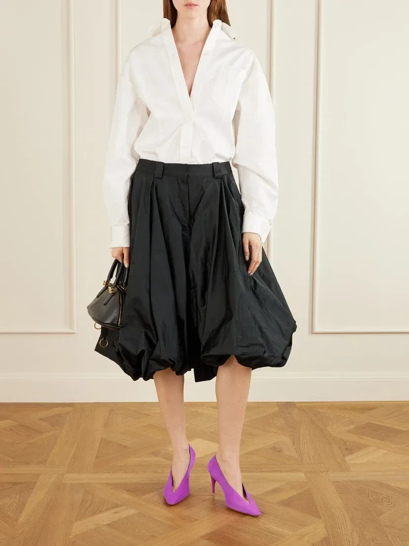 Плиссированные атласные шорты BALENCIAGA, черный — фото 2