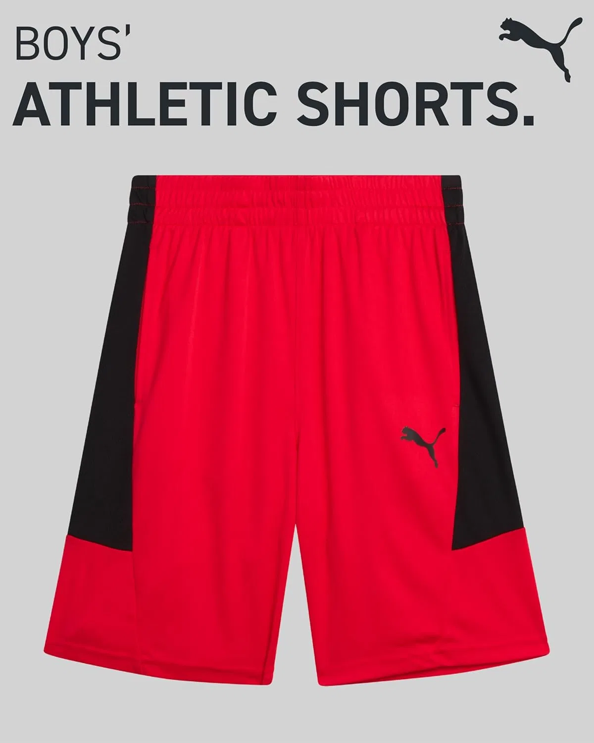Детские спортивные шорты PUMA для мальчиков - быстросохнущие, дышащие, из трикотажа интерлок, с карманами (размеры: 4-20), красный/черный — фото 3