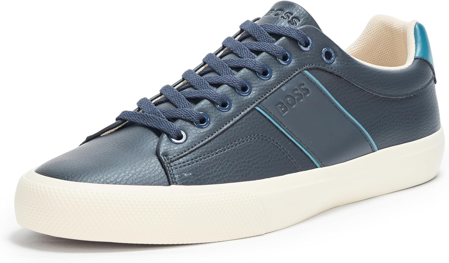 

BOSS мужские кожаные кроссовки Aiden Logo Block низкие, Blue Marine