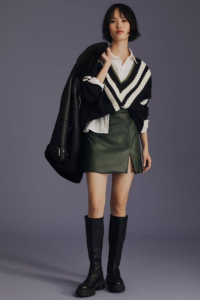 

Мини-юбка Anthropologie Micro из искусственной кожи, темно-зеленый
