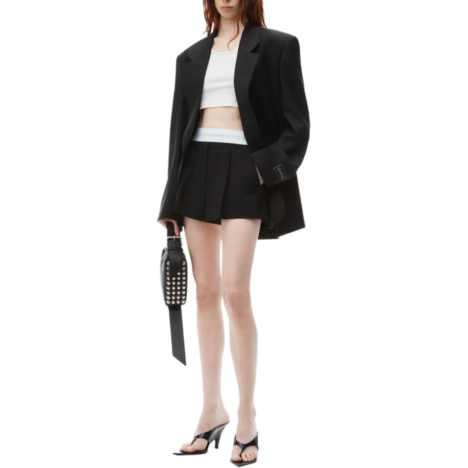 Высокие плиссированные шорты с логотипом на резинке черные Alexander Wang — фото 3