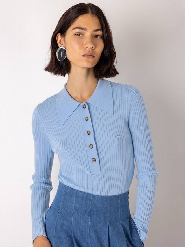 

Мерино поло с ребристым узором VIVERE, Pale Blue