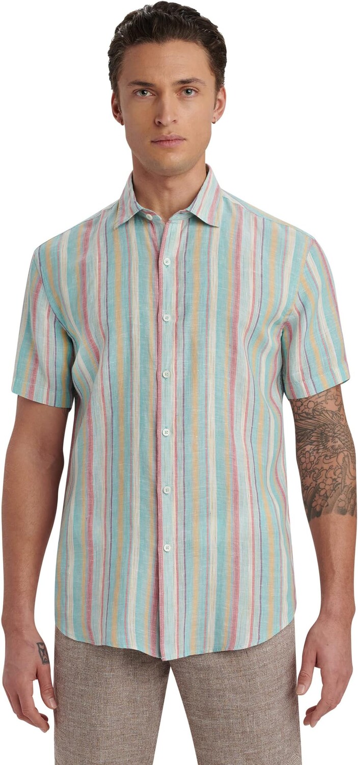 

Рубашка BUGATCHI Orson Short Sleeve Shirt in Cabana Stripe, цвет Seafoam