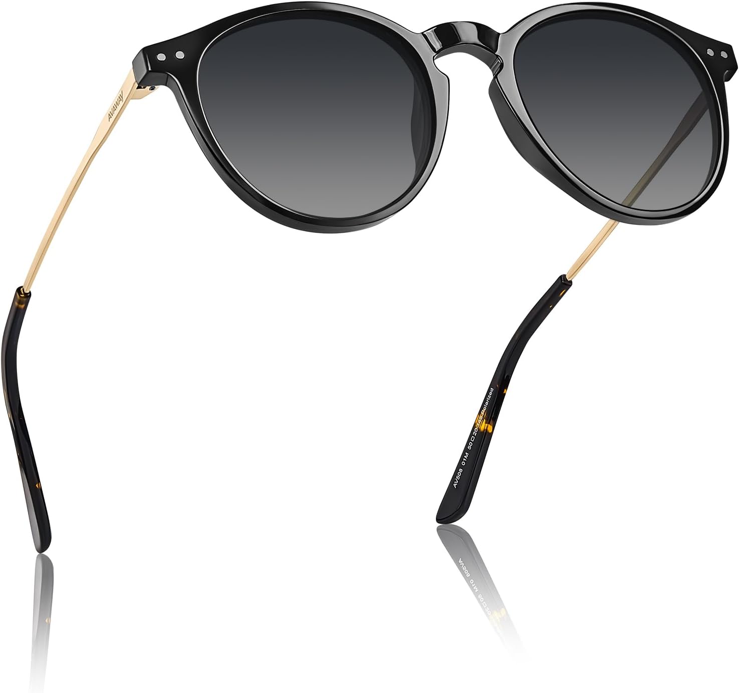 

Солнцезащитные очки AVAWAY круглые поляризованные для женщин, средний размер лица, защита UV400, ацетатная оправа, металлические дужки, категория 3, A1: Black Frame + Gradient Grey Lens