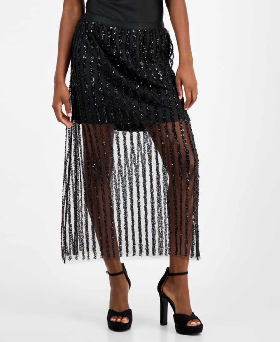 

Женская макси-юбка в полоску с пайетками, эксклюзивно от Macy's And Now This, Black