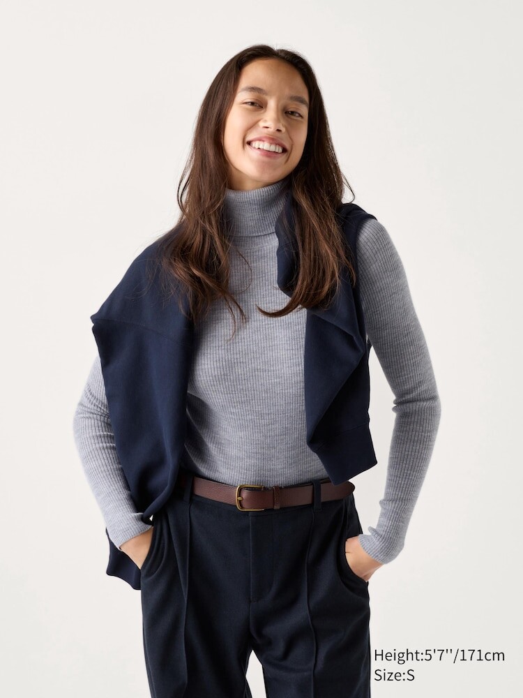 

Водолазка из мериносовой шерсти в рубчик Uniqlo, цвет 03 серый
