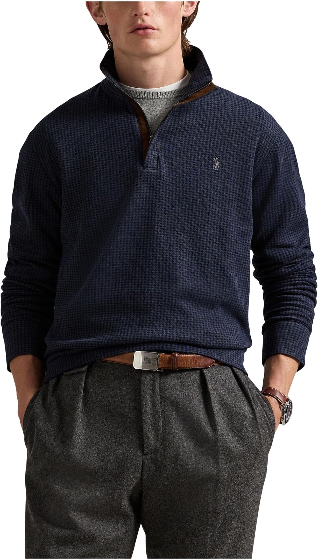 

Поло Polo Ralph Lauren Long Sleeve Half Zip, цвет Winter Navy Heather Dogtooth