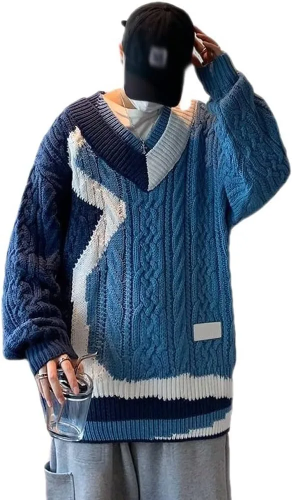 

Зимний вязаный свитер в стиле винтаж с пэчворком Harajuku DUYHBAWRS