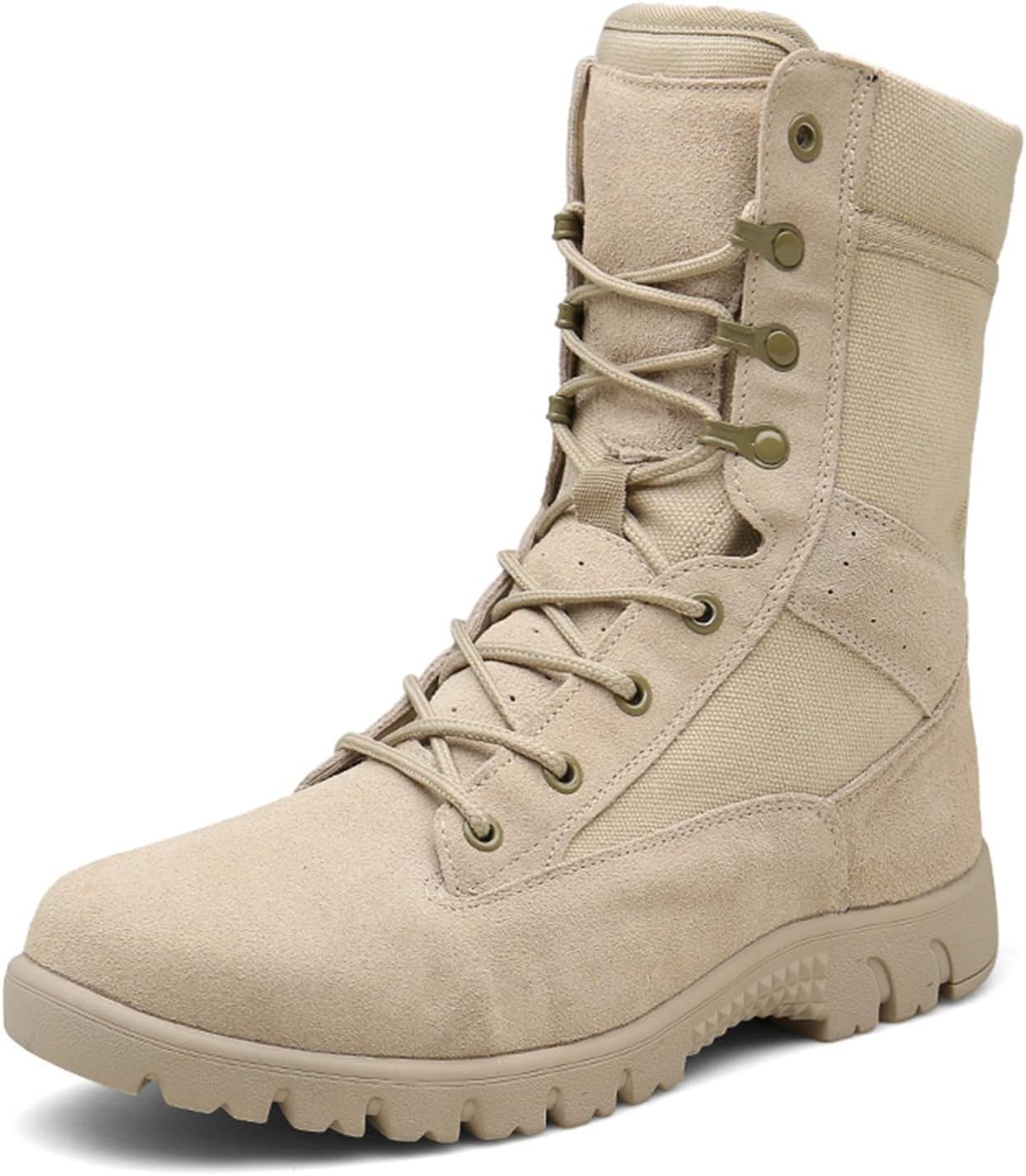 

Мужские тактические армейские ботинки для пустыни из замши и текстиля, со шнуровкой, средней высоты, с круглым носком, противоскользящей резиновой подошвой для походов, тренировок и активного отдыха на природе Tengfeifly, бежевый